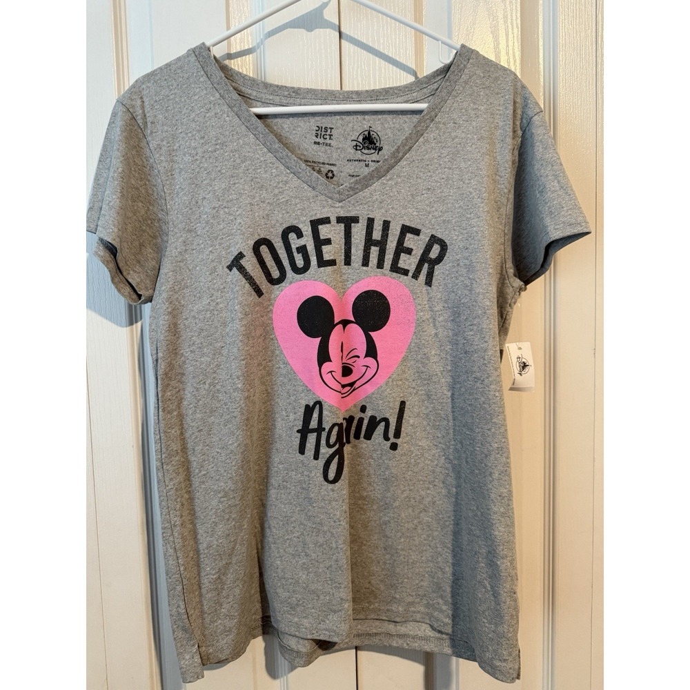 Disney NWT Parks Together Again Mickey V Neck Tee Medium Authentic Merchandise